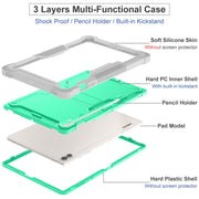For Samsung Galaxy Tab S9+ Shockproof Silicone Hybrid PC Tablet Case with Holder(Mint Green + Grey)