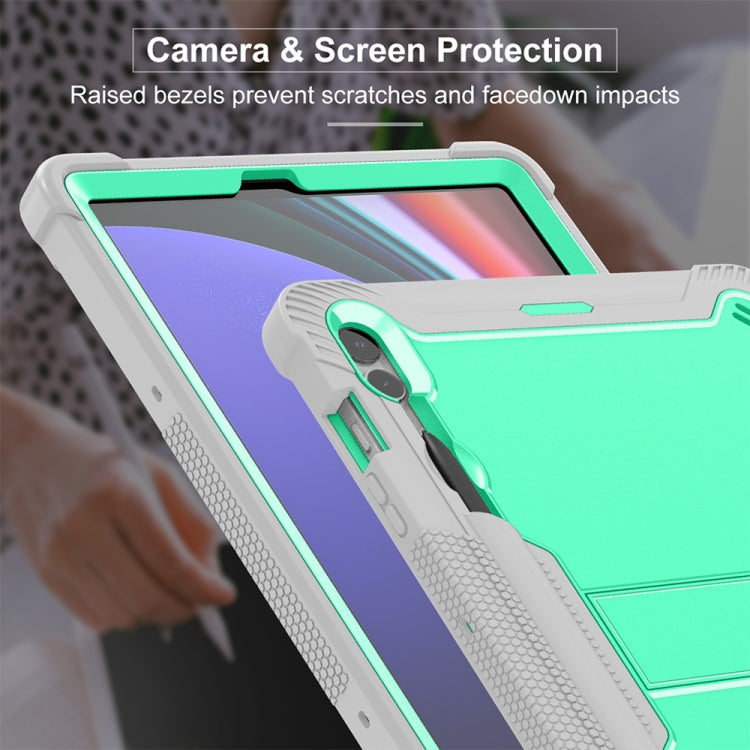 For Samsung Galaxy Tab S9+ Shockproof Silicone Hybrid PC Tablet Case with Holder(Mint Green + Grey)