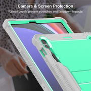 For Samsung Galaxy Tab S9+ Shockproof Silicone Hybrid PC Tablet Case with Holder(Mint Green + Grey)