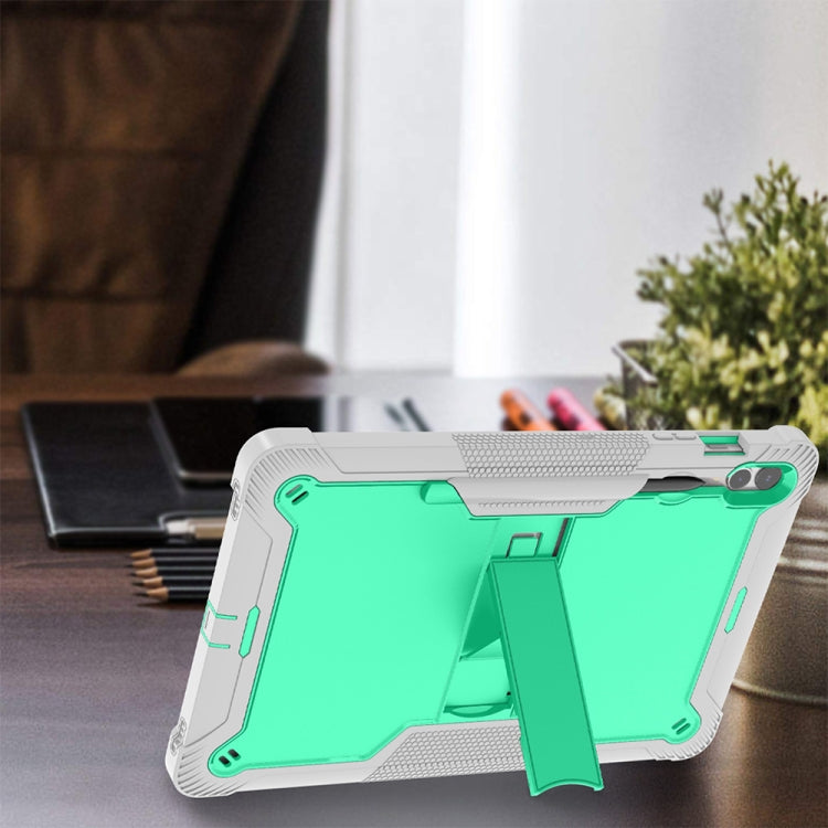 For Samsung Galaxy Tab S9+ Shockproof Silicone Hybrid PC Tablet Case with Holder(Mint Green + Grey)