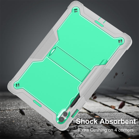 For Samsung Galaxy Tab S9+ Shockproof Silicone Hybrid PC Tablet Case with Holder(Mint Green + Grey)