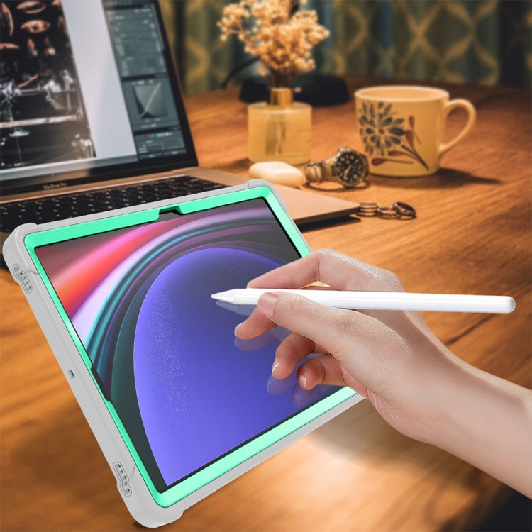 For Samsung Galaxy Tab S9+ Shockproof Silicone Hybrid PC Tablet Case with Holder(Mint Green + Grey)