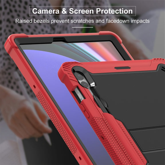 For Samsung Galaxy Tab S9+ Shockproof Silicone Hybrid PC Tablet Case with Holder(Black + Red)