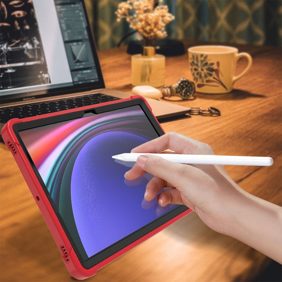 For Samsung Galaxy Tab S9+ Shockproof Silicone Hybrid PC Tablet Case with Holder(Black + Red)