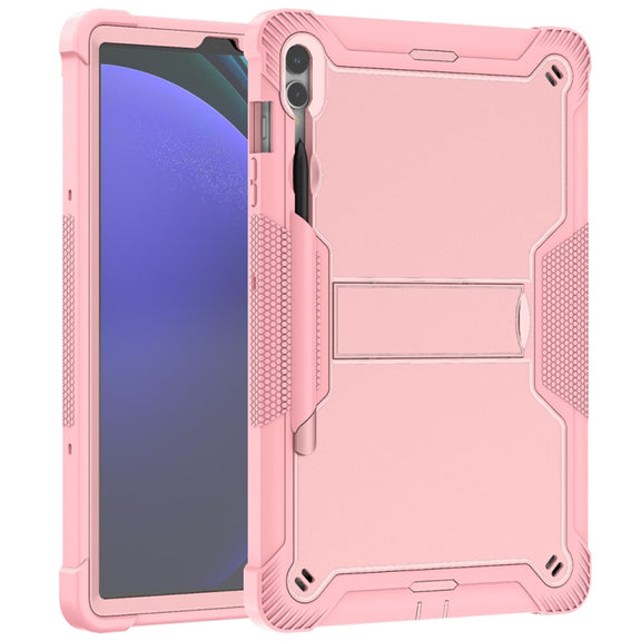 For Samsung Galaxy Tab S9+ Shockproof Silicone Hybrid PC Tablet Case with Holder(Rose Gold)