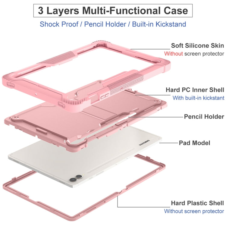 For Samsung Galaxy Tab S9+ Shockproof Silicone Hybrid PC Tablet Case with Holder(Rose Gold)