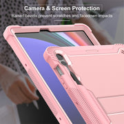For Samsung Galaxy Tab S9+ Shockproof Silicone Hybrid PC Tablet Case with Holder(Rose Gold)