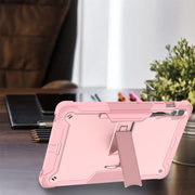 For Samsung Galaxy Tab S9+ Shockproof Silicone Hybrid PC Tablet Case with Holder(Rose Gold)