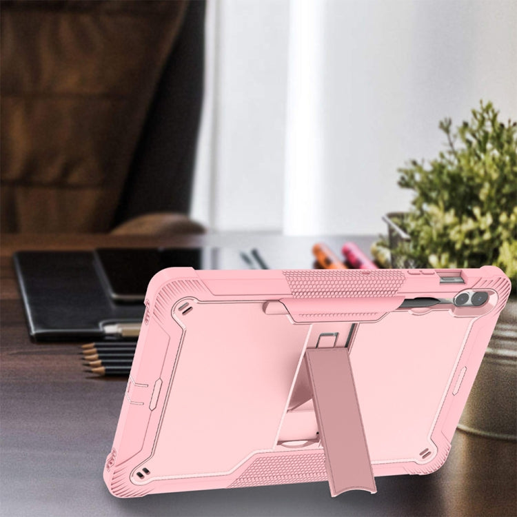 For Samsung Galaxy Tab S9+ Shockproof Silicone Hybrid PC Tablet Case with Holder(Rose Gold)