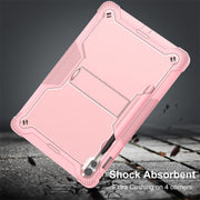 For Samsung Galaxy Tab S9+ Shockproof Silicone Hybrid PC Tablet Case with Holder(Rose Gold)
