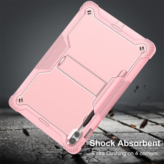 For Samsung Galaxy Tab S9+ Shockproof Silicone Hybrid PC Tablet Case with Holder(Rose Gold)