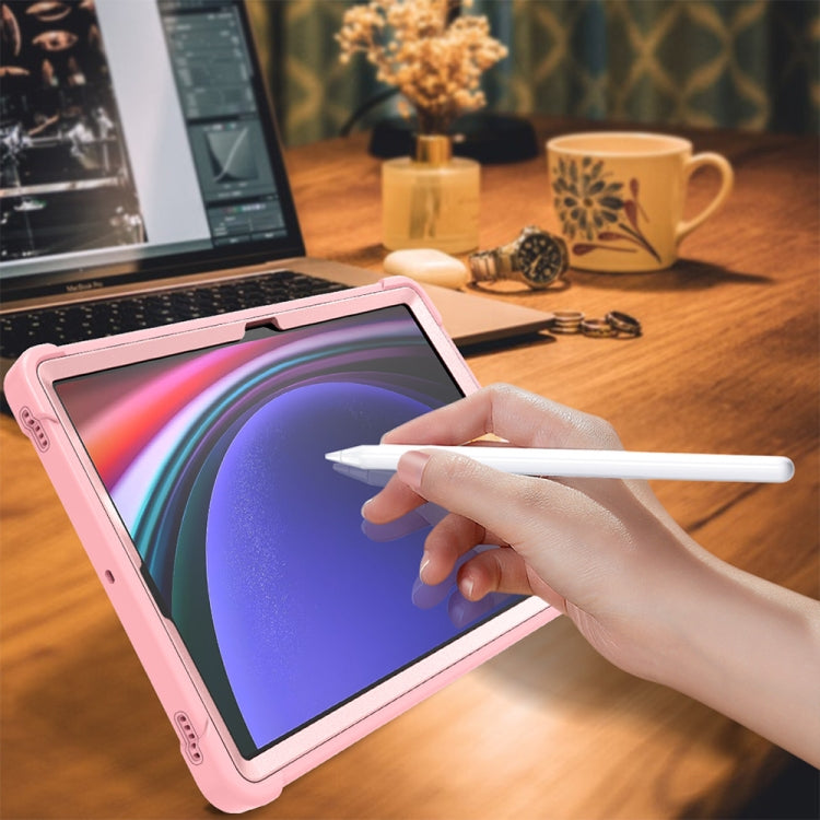 For Samsung Galaxy Tab S9+ Shockproof Silicone Hybrid PC Tablet Case with Holder(Rose Gold)