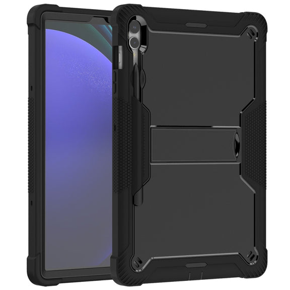 For Samsung Galaxy Tab S9+ Shockproof Silicone Hybrid PC Tablet Case with Holder(Black)