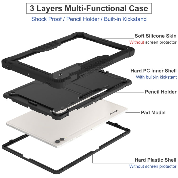 For Samsung Galaxy Tab S9+ Shockproof Silicone Hybrid PC Tablet Case with Holder(Black)