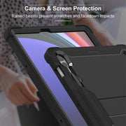 For Samsung Galaxy Tab S9+ Shockproof Silicone Hybrid PC Tablet Case with Holder(Black)