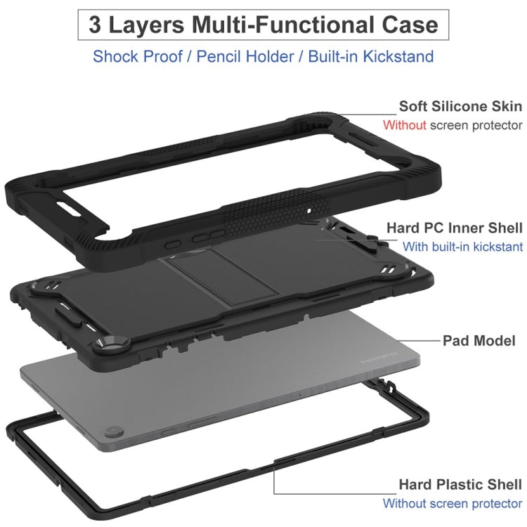For Samsung Galaxy Tab A9+ Shockproof Silicone Hybrid PC Tablet Case with Holder(Black)