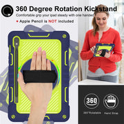 For Samsung Galaxy Tab S9 360 Degree Rotation PC Contrast Silicone Tablet Case(Navy Blue + Yellow Green)