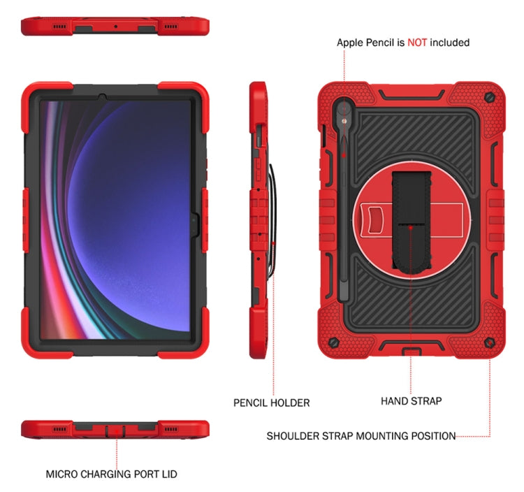 For Samsung Galaxy Tab S9 360 Degree Rotation PC Contrast Silicone Tablet Case(Red + Black)