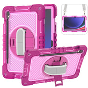For Samsung Galaxy Tab S9 360 Degree Rotation PC Contrast Silicone Tablet Case(Rose Red + Pink)