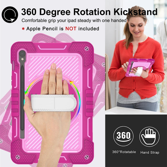 For Samsung Galaxy Tab S9 360 Degree Rotation PC Contrast Silicone Tablet Case(Rose Red + Pink)