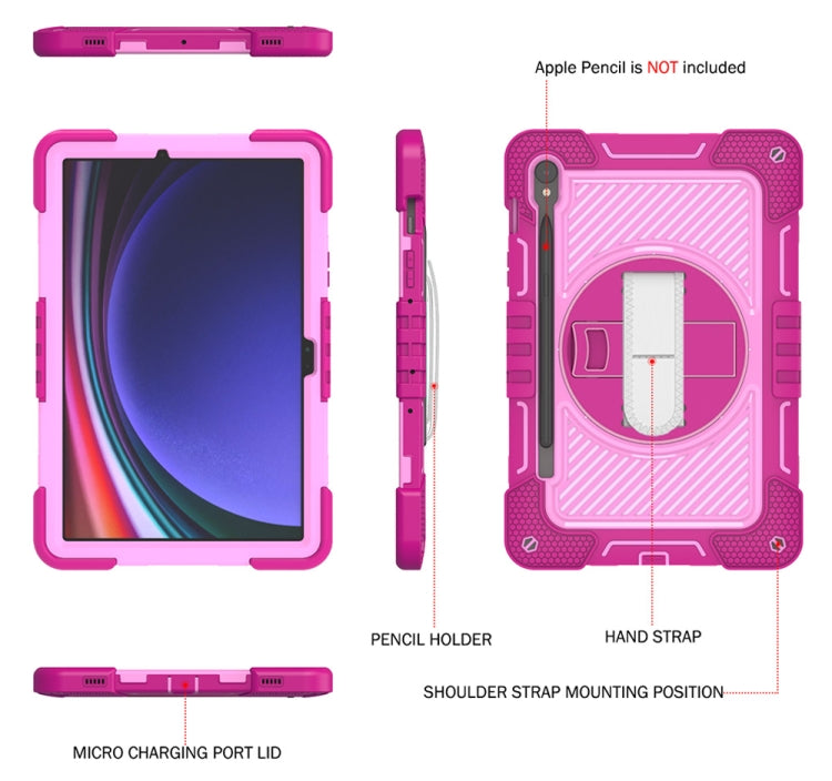 For Samsung Galaxy Tab S9 360 Degree Rotation PC Contrast Silicone Tablet Case(Rose Red + Pink)