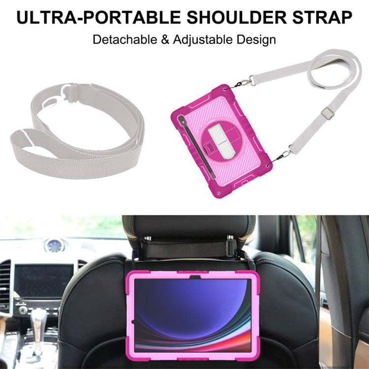 For Samsung Galaxy Tab S9 360 Degree Rotation PC Contrast Silicone Tablet Case(Rose Red + Pink)