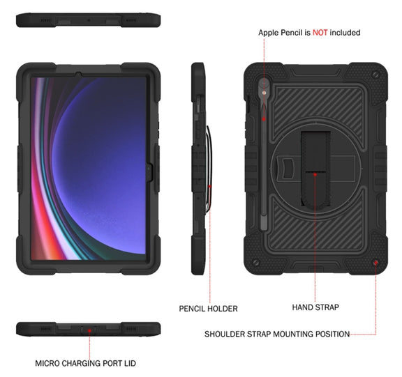 For Samsung Galaxy Tab S9 360 Degree Rotation PC Contrast Silicone Tablet Case(Black)
