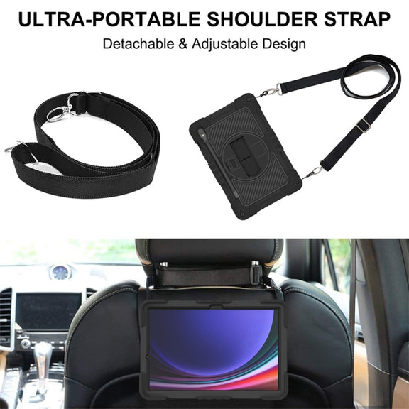 For Samsung Galaxy Tab S9 360 Degree Rotation PC Contrast Silicone Tablet Case(Black)