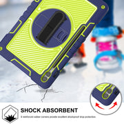 For Samsung Galaxy Tab S9+ 360 Degree Rotation PC Contrast Silicone Tablet Case(Navy Blue + Yellow Green)
