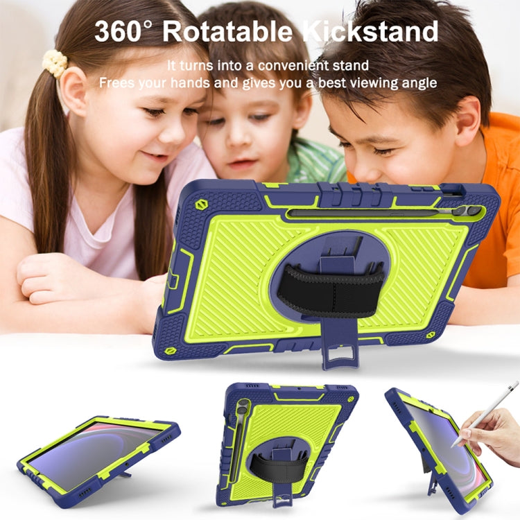 For Samsung Galaxy Tab S9+ 360 Degree Rotation PC Contrast Silicone Tablet Case(Navy Blue + Yellow Green)