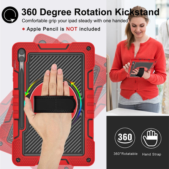 For Samsung Galaxy Tab S9+ 360 Degree Rotation PC Contrast Silicone Tablet Case(Red + Black)