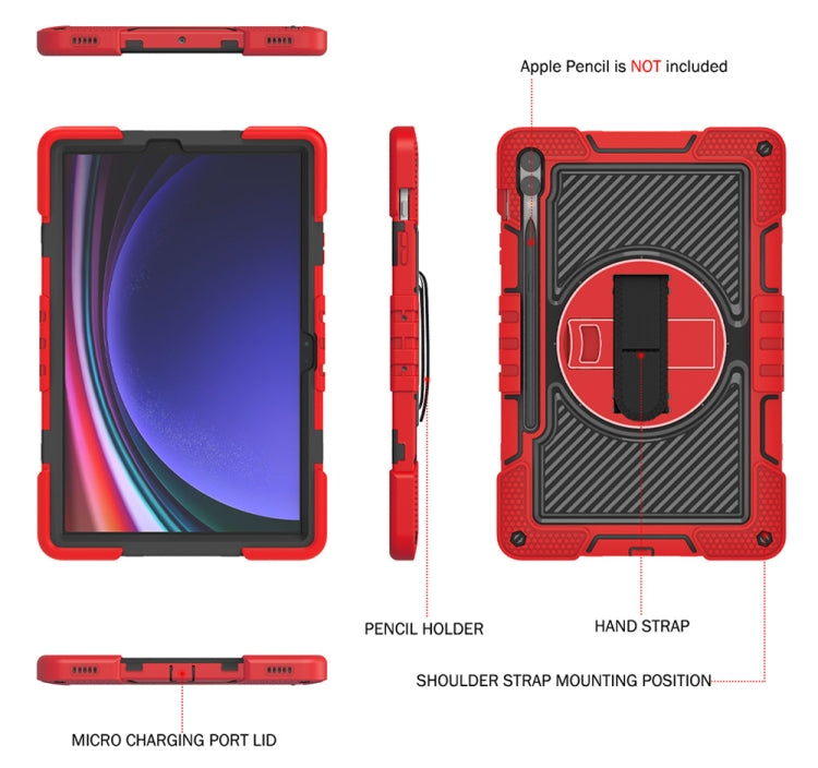 For Samsung Galaxy Tab S9+ 360 Degree Rotation PC Contrast Silicone Tablet Case(Red + Black)