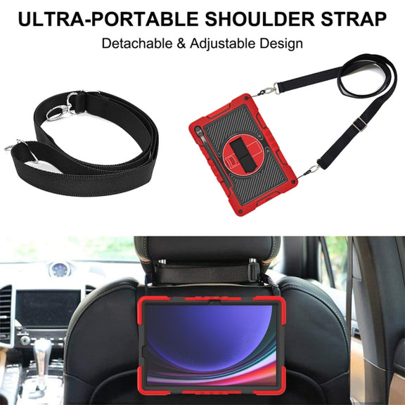 For Samsung Galaxy Tab S9+ 360 Degree Rotation PC Contrast Silicone Tablet Case(Red + Black)
