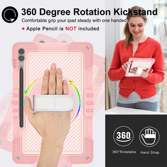 For Samsung Galaxy Tab S9+ 360 Degree Rotation PC Contrast Silicone Tablet Case(Rose Gold)