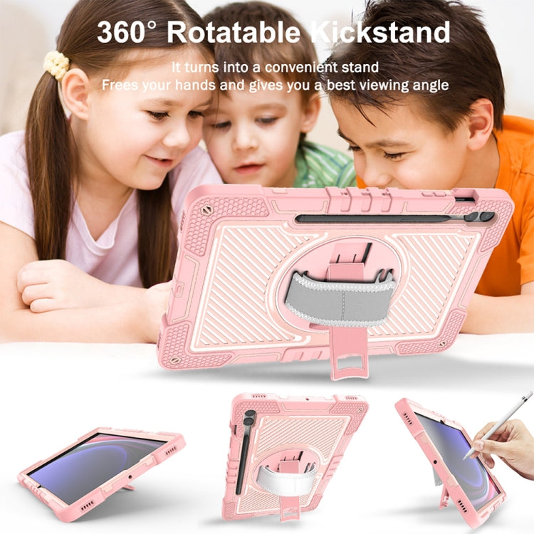 For Samsung Galaxy Tab S9+ 360 Degree Rotation PC Contrast Silicone Tablet Case(Rose Gold)