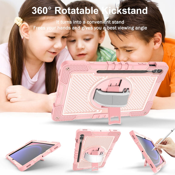 For Samsung Galaxy Tab S9+ 360 Degree Rotation PC Contrast Silicone Tablet Case(Rose Gold)