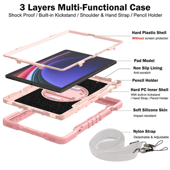 For Samsung Galaxy Tab S9+ 360 Degree Rotation PC Contrast Silicone Tablet Case(Rose Gold)