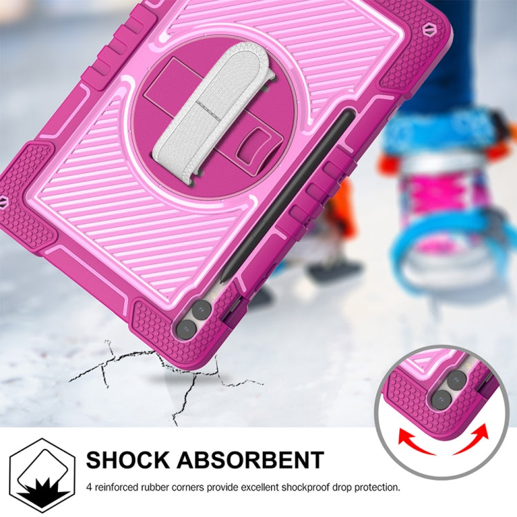 For Samsung Galaxy Tab S9+ 360 Degree Rotation PC Contrast Silicone Tablet Case(Rose Red + Pink)