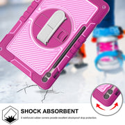 For Samsung Galaxy Tab S9+ 360 Degree Rotation PC Contrast Silicone Tablet Case(Rose Red + Pink)