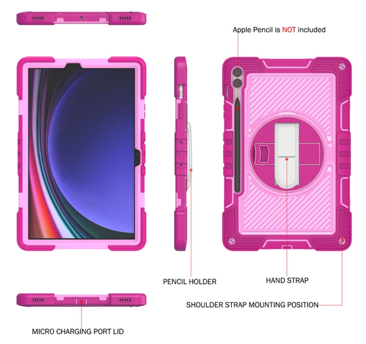 For Samsung Galaxy Tab S9+ 360 Degree Rotation PC Contrast Silicone Tablet Case(Rose Red + Pink)