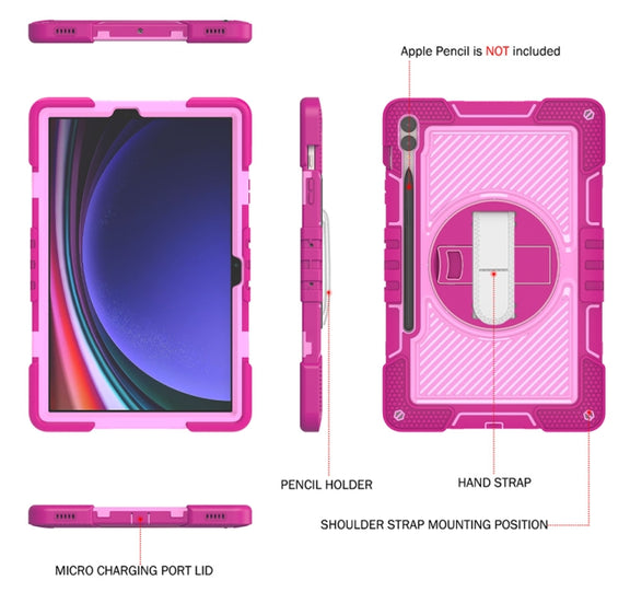 For Samsung Galaxy Tab S9+ 360 Degree Rotation PC Contrast Silicone Tablet Case(Rose Red + Pink)