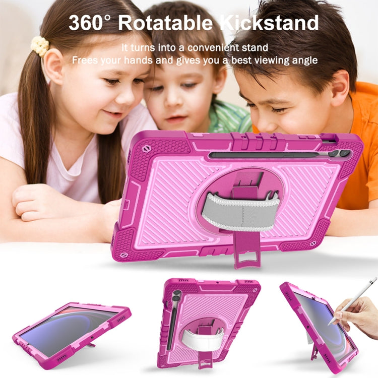 For Samsung Galaxy Tab S9+ 360 Degree Rotation PC Contrast Silicone Tablet Case(Rose Red + Pink)