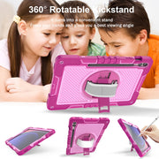 For Samsung Galaxy Tab S9+ 360 Degree Rotation PC Contrast Silicone Tablet Case(Rose Red + Pink)