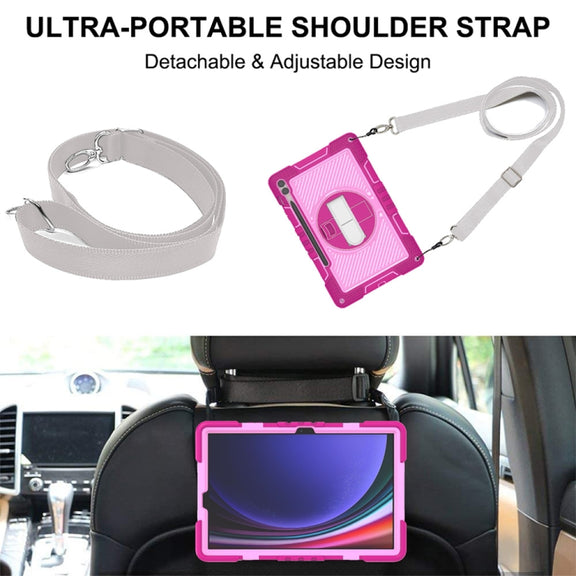 For Samsung Galaxy Tab S9+ 360 Degree Rotation PC Contrast Silicone Tablet Case(Rose Red + Pink)