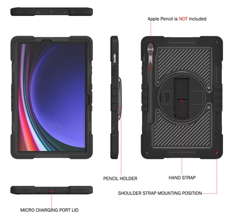 For Samsung Galaxy Tab S9+ 360 Degree Rotation PC Contrast Silicone Tablet Case(Black)