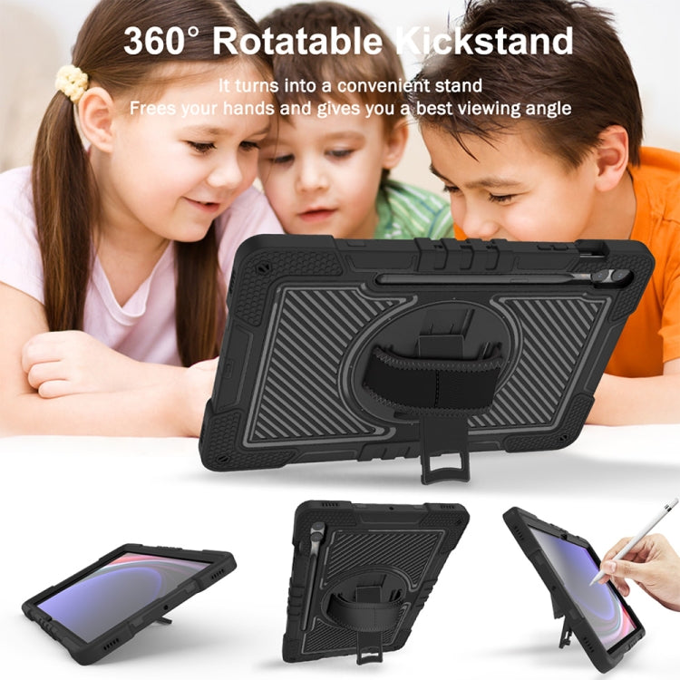 For Samsung Galaxy Tab S9+ 360 Degree Rotation PC Contrast Silicone Tablet Case(Black)