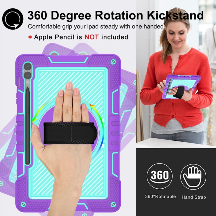 For Samsung Galaxy Tab S9+ 360 Degree Rotation PC Contrast Silicone Tablet Case(Purple + Mint Green)
