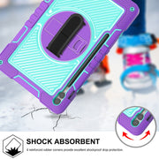 For Samsung Galaxy Tab S9+ 360 Degree Rotation PC Contrast Silicone Tablet Case(Purple + Mint Green)