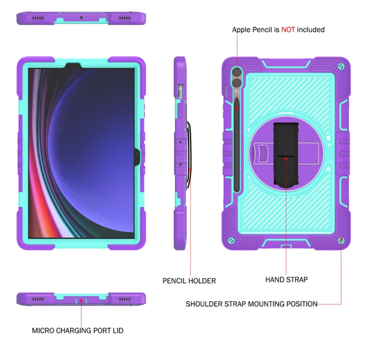 For Samsung Galaxy Tab S9+ 360 Degree Rotation PC Contrast Silicone Tablet Case(Purple + Mint Green)