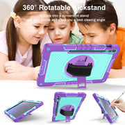 For Samsung Galaxy Tab S9+ 360 Degree Rotation PC Contrast Silicone Tablet Case(Purple + Mint Green)